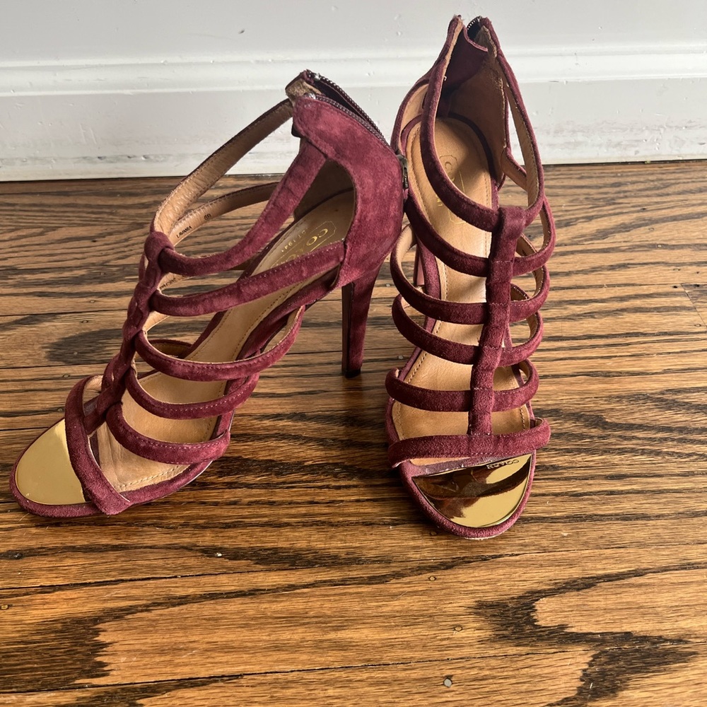 COACH Lavania Maroon Suede Cage Heels Size 6